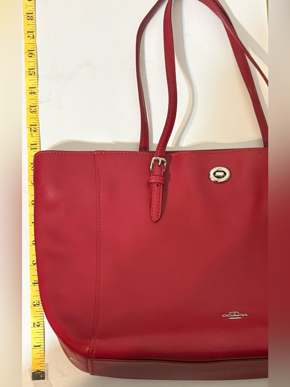 COACH, Red Leather Turnlock Tote with Tag - Picture 9 of 13